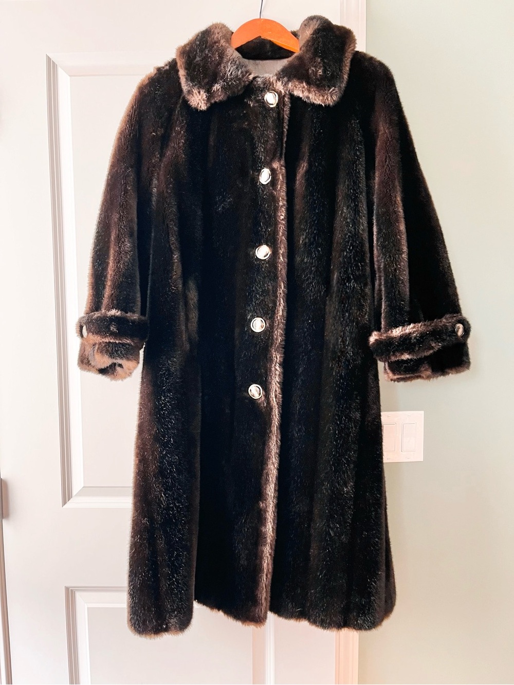 Tissavel of France Dark Brown Faux Fur Trench Coat